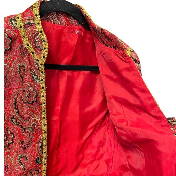 Vintage Red and Gold Paisley Jacket Size 8 Embellished - Picture 3 of 5